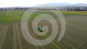 Aerial view of Combine harvester.