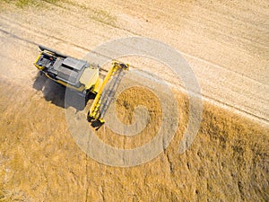 Aerial view of combine harvester.