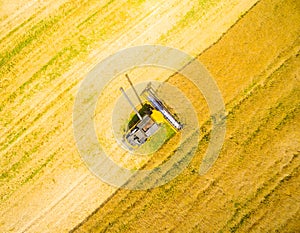 Aerial view of combine harvester.