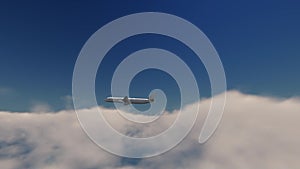 Aerial view of commercial airplane above clouds, 4K