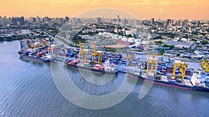 Aerial view of commercial shipping port important import export