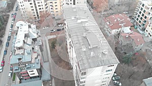 Aerial view of communist buildings in the city of Sofia, Bulgaria. Old buildings in a capital city of the balkans. East Soviet Str