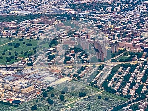 Aerial view of a community with cemeteries in NYC photo