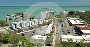 Aerial view of a community with high-rise condominiums