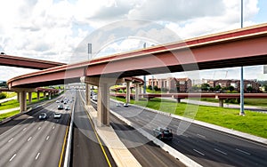 Aerial view of compex highway interchange in Austin, Texas