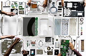 Aerial view of computer parts