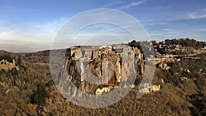 Aerial view of comune and town of Calcata on high rock. Lazio, Italy photo