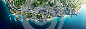 aerial view concept capturing the symmetrical patterns of coastal areas, with beaches, waves, and waterfronts photo