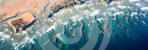 aerial view concept capturing the symmetrical patterns of coastal areas, with beaches, waves, and waterfronts photo