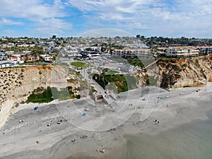 Aerial view of condo community next to the beach and sea in south california
