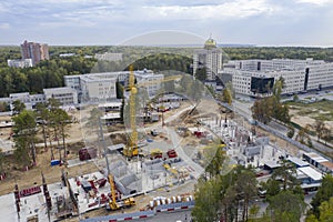 Aerial view of the construction of new buildings of Novosibirsk State University in the fall of 2022