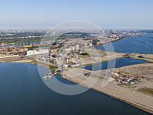 Aerial view of the construction site at the artificial Centrum island in Amsterdam photo