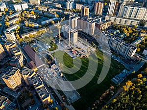 Aerial view of the construction site of a building