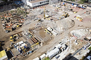 Aerial View of Construction Site with Extreme Bokeh.