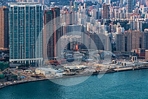 Aerial view of Construction site of Hong Kong West Kowloon Station