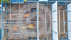 Aerial View of Construction Site with Scaffolding