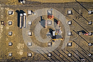 Aerial view. Construction site shot from above. Industrial place. Photo captured with drone