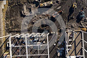 Aerial view. Construction site shot from above. Industrial place. Photo captured with drone