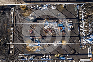 Aerial view. Construction site shot from above. Industrial place. Photo captured with drone