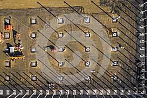 Aerial view. Construction site shot from above. Industrial place. Photo captured with drone