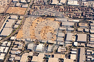 Aerial view of Construction site and warehouses