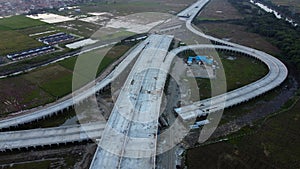 Aerial view. construction of urban transportation traffic with flyovers
