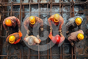 Aerial view of construction workers on site