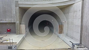 Aerial view of construction works for a new railway tunnel next to the Autobahn in Germany