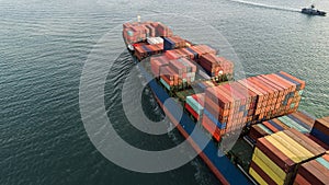 Aerial view container cargo ship, Global business industry import export commerce trade logistic and transportation international
