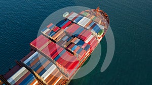 Aerial view container cargo ship, Global business industry import export commerce trade logistic and transportation international