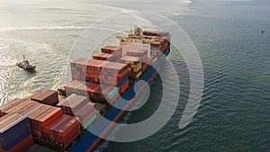 Aerial view container cargo ship, Global business industry import export commerce trade logistic and transportation international