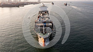 Aerial view container cargo ship maritime carrying container, Global business import export logistic freight shipping