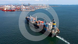 Aerial view container cargo ship maritime carrying container, Global business import export logistic freight shipping