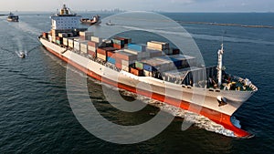 Aerial view container cargo ship maritime carrying container, Global business import export logistic freight shipping