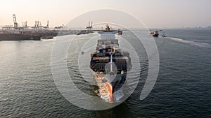 Aerial view container cargo ship maritime carrying container, Global business import export logistic freight shipping