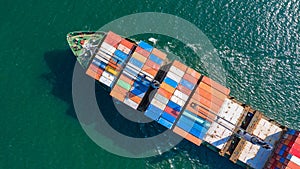 Aerial view container cargo ship in ocean, Business industry commerce global import export logistic transportation oversea