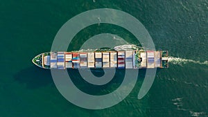 Aerial view container cargo ship in ocean, Business industry commerce global import export logistic transportation oversea