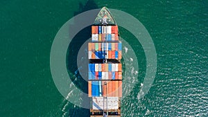 Aerial view container cargo ship in ocean, Business industry commerce global import export logistic transportation oversea