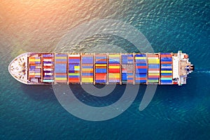 Aerial view of container cargo ship in sea