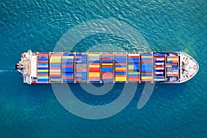 Aerial view of container cargo ship in sea