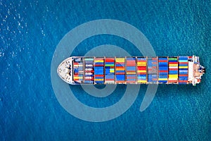 Aerial view of container cargo ship in sea. photo