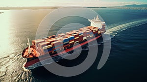 Aerial view of container cargo ship In the sea. - Generative ai