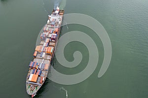 Aerial view of a container ship.