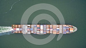 Aerial view of a container ship.