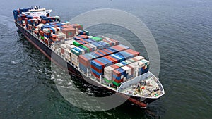 Aerial view container ship cargo freight shipping maritime vessel, Global business supply chain import export logistic
