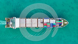 Aerial view container ship for delivery containers shipment. Suitable use for transport or import export to global logistics