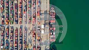 Aerial view container ship freight shipping at port, Global business logistic import and export freight shipping transportation