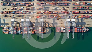 Aerial view container ship freight shipping at port, Global business logistic import and export freight shipping transportation