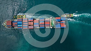 Aerial view container ship full load logistic container, Global business logistics import export shipping and transportation,