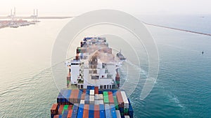 Aerial view container ship, Global business import export logistic transportation of international by container cargo ship in the
